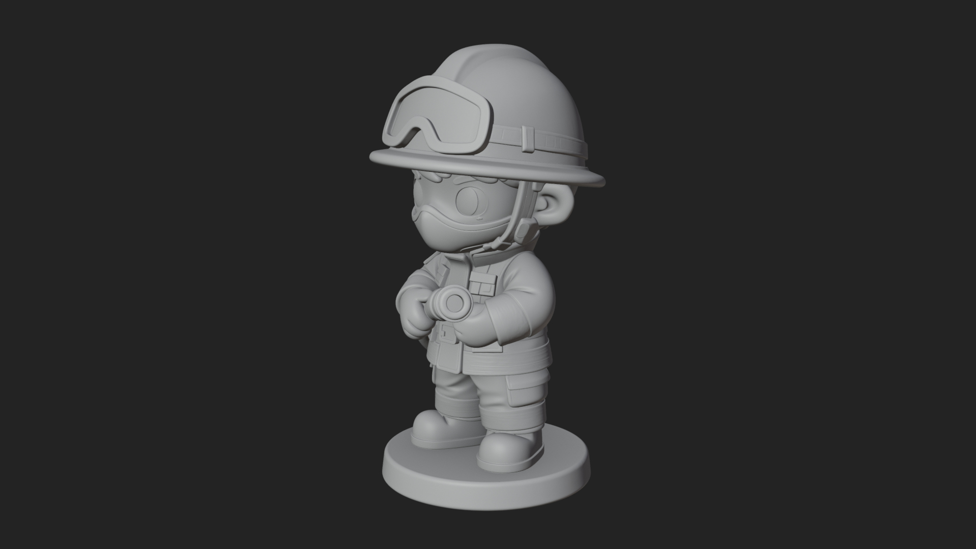 Chibi Firefighter With Hose Statue Design 3 3D Print Model 3D Model