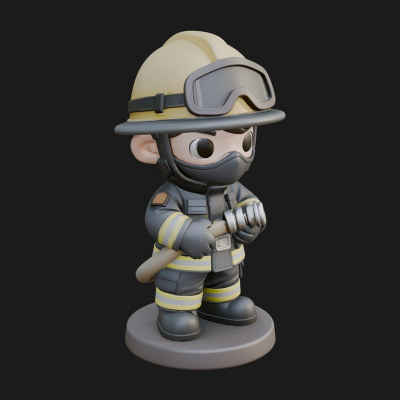 Chibi Firefighter With Hose Statue Design 3 3D Print Model