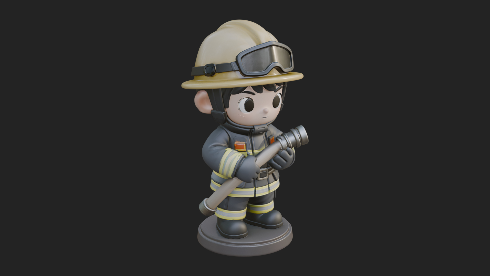 Chibi Firefighter With Hose Statue Design 4 3D Print Model 3D Model