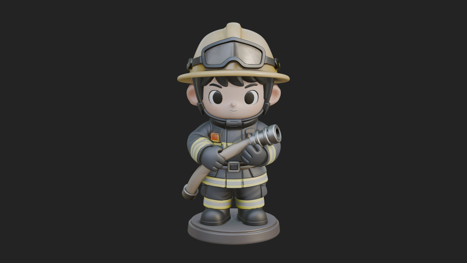 Chibi Firefighter With Hose Statue Design 4 3D Print Model 3D Model