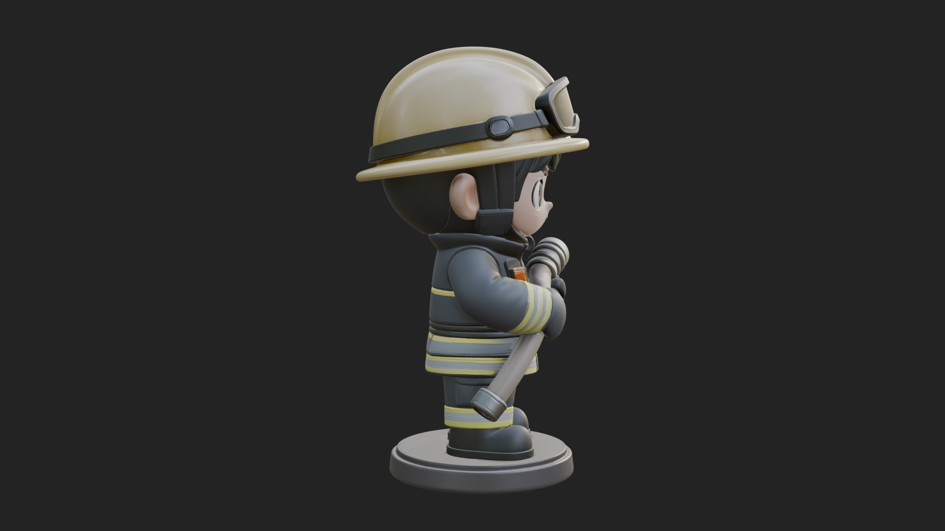 Chibi Firefighter With Hose Statue Design 4 3D Print Model 3D Model