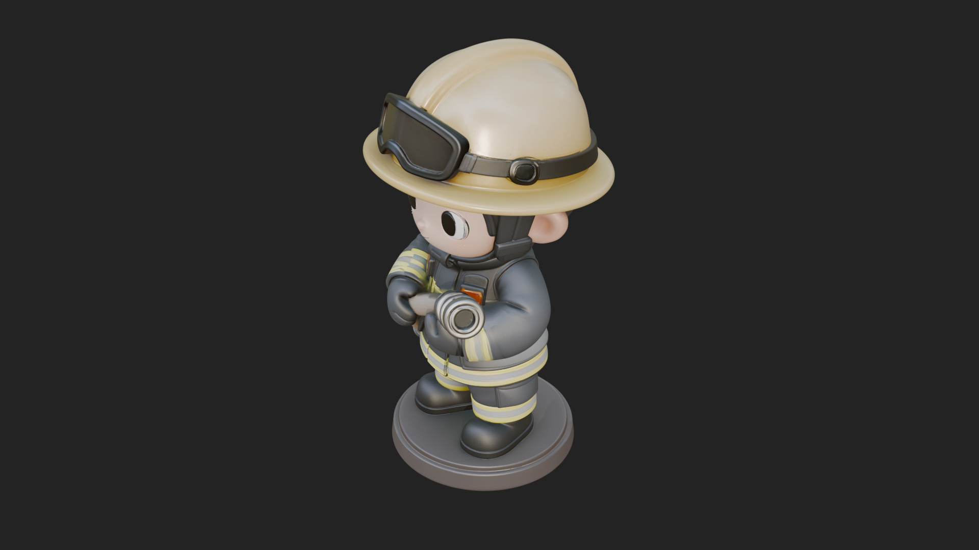 Chibi Firefighter With Hose Statue Design 4 3D Print Model 3D Model