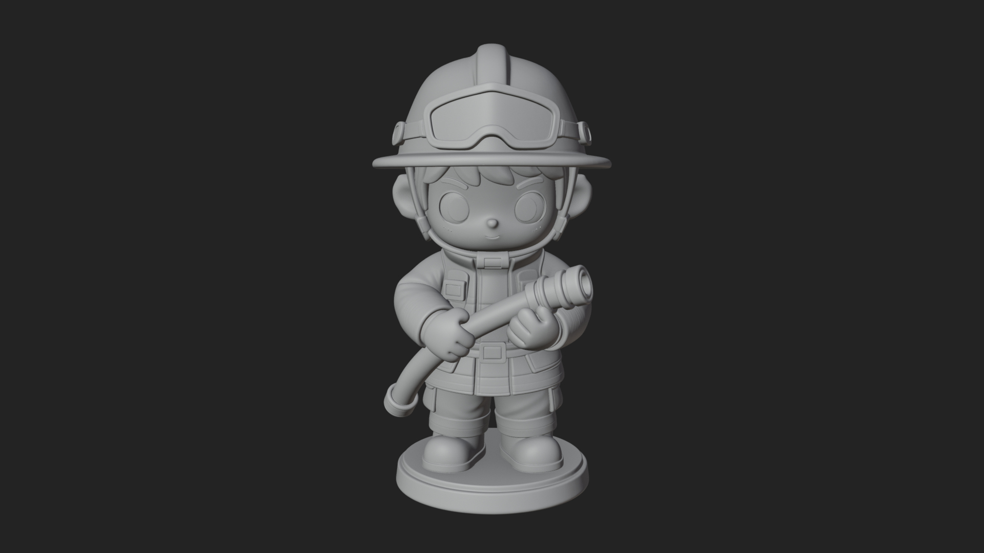 Chibi Firefighter With Hose Statue Design 4 3D Print Model 3D Model