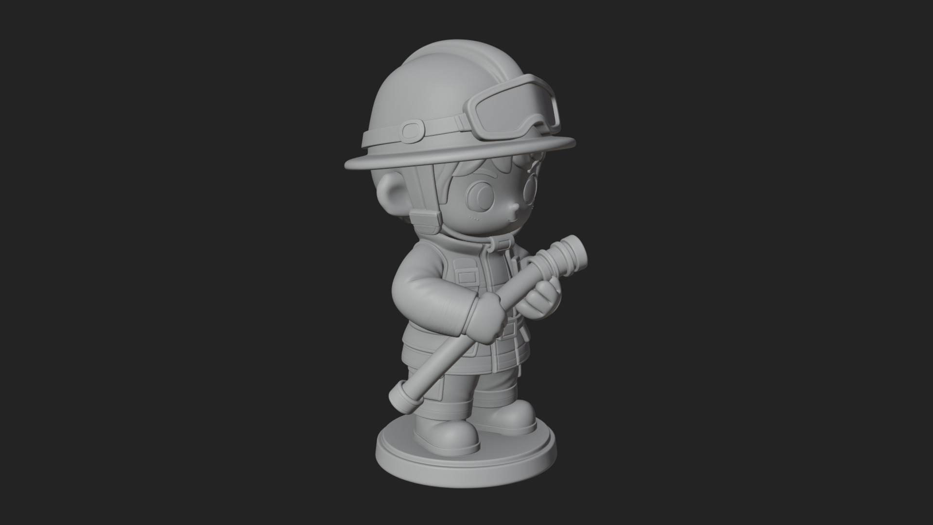 Chibi Firefighter With Hose Statue Design 4 3D Print Model 3D Model