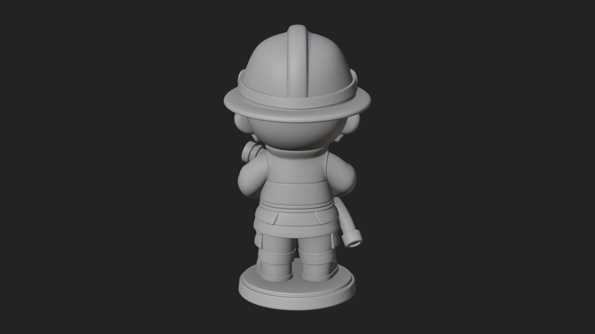 Chibi Firefighter With Hose Statue Design 4 3D Print Model 3D Model