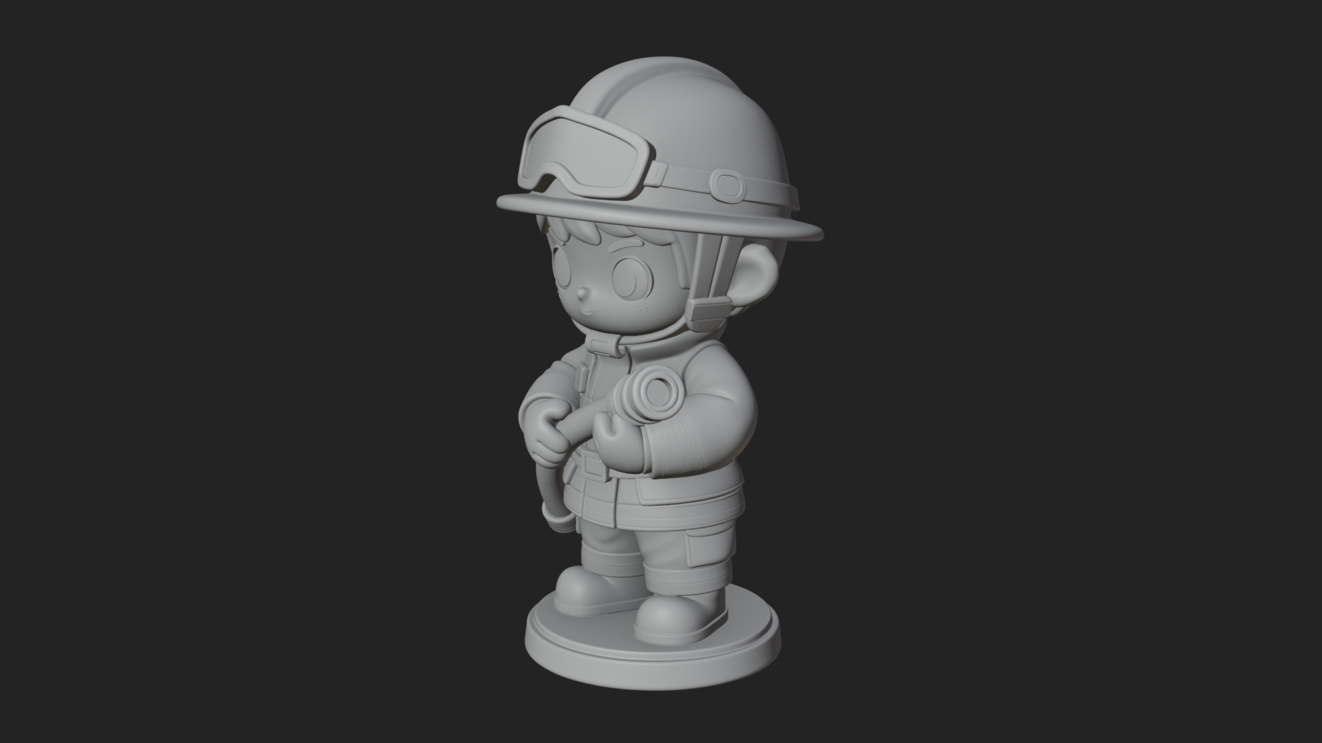 Chibi Firefighter With Hose Statue Design 4 3D Print Model 3D Model