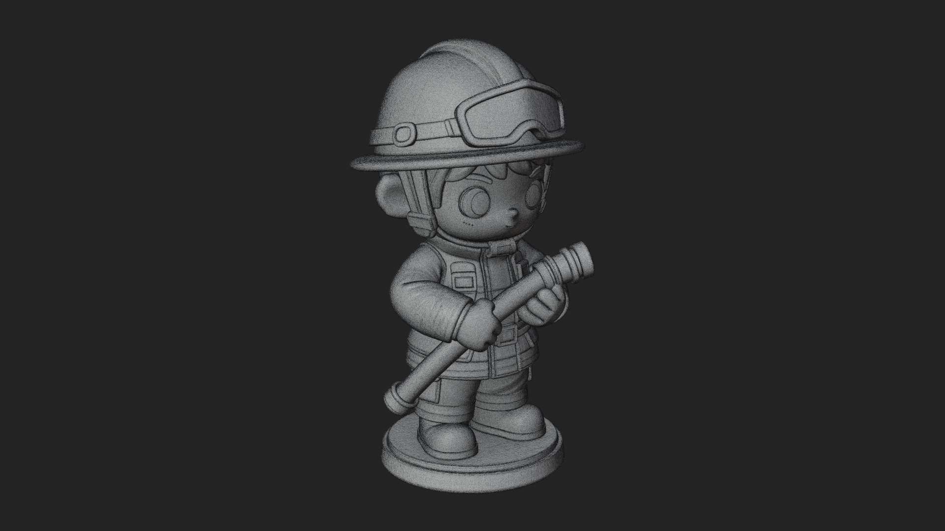 Chibi Firefighter With Hose Statue Design 4 3D Print Model 3D Model