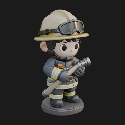 Chibi Firefighter With Hose Statue Design 4 3D Print Model