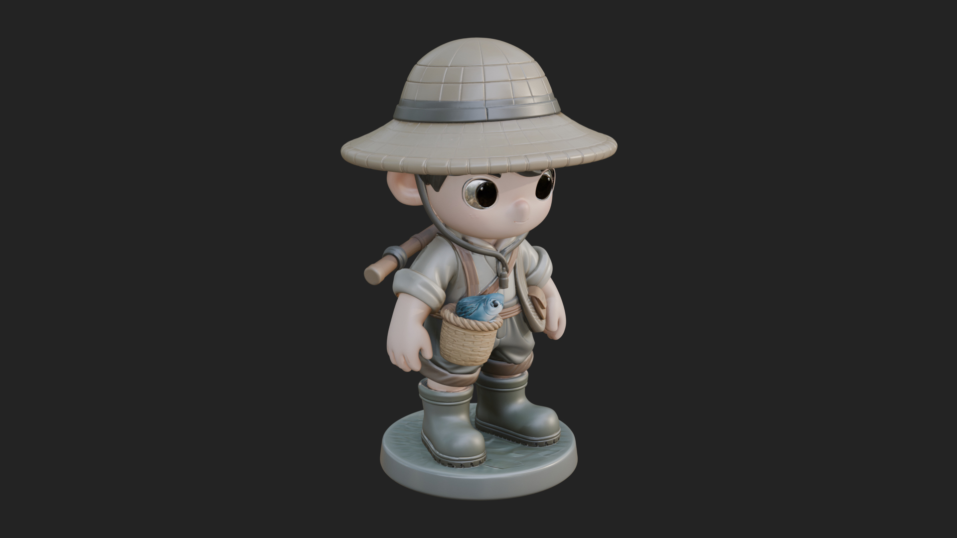 Chibi Fisher Boy With Basket Statue Design 1 3D Print Model 3D Model