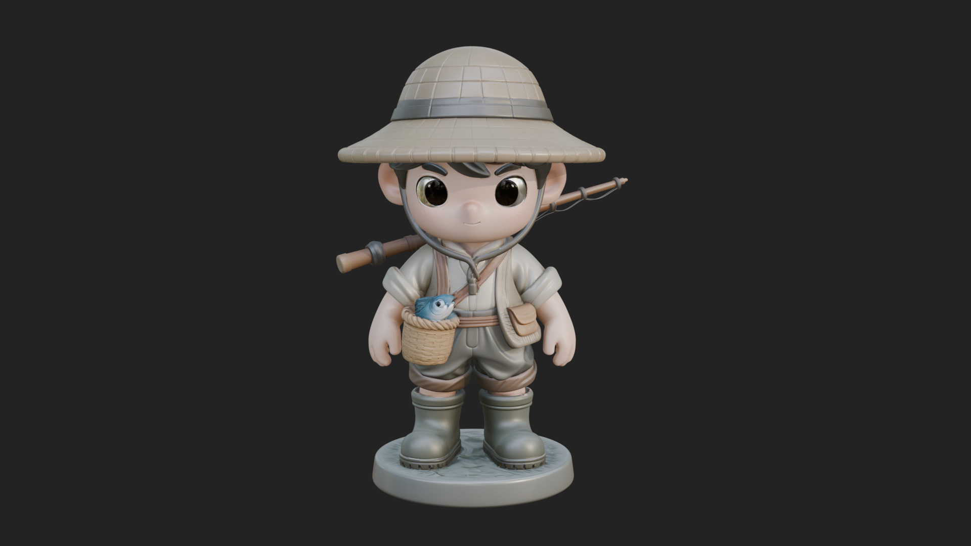 Chibi Fisher Boy With Basket Statue Design 1 3D Print Model 3D Model