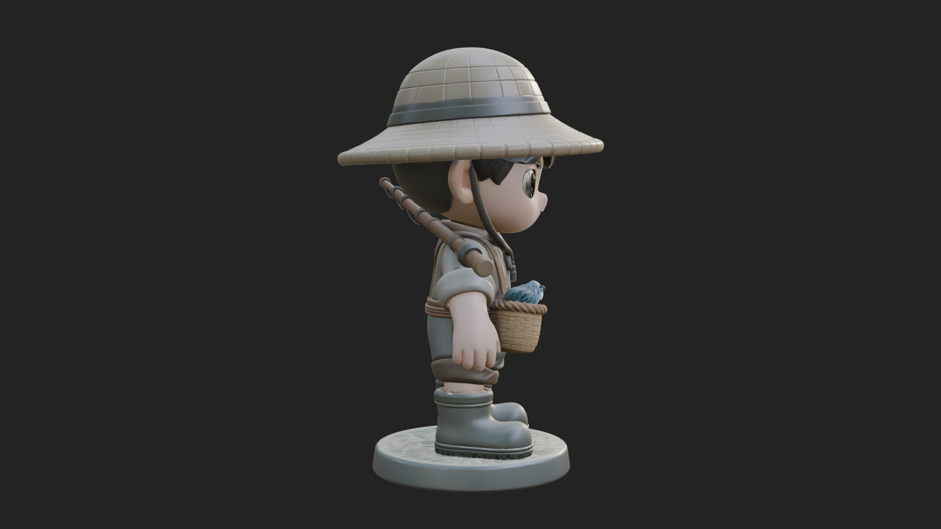 Chibi Fisher Boy With Basket Statue Design 1 3D Print Model 3D Model