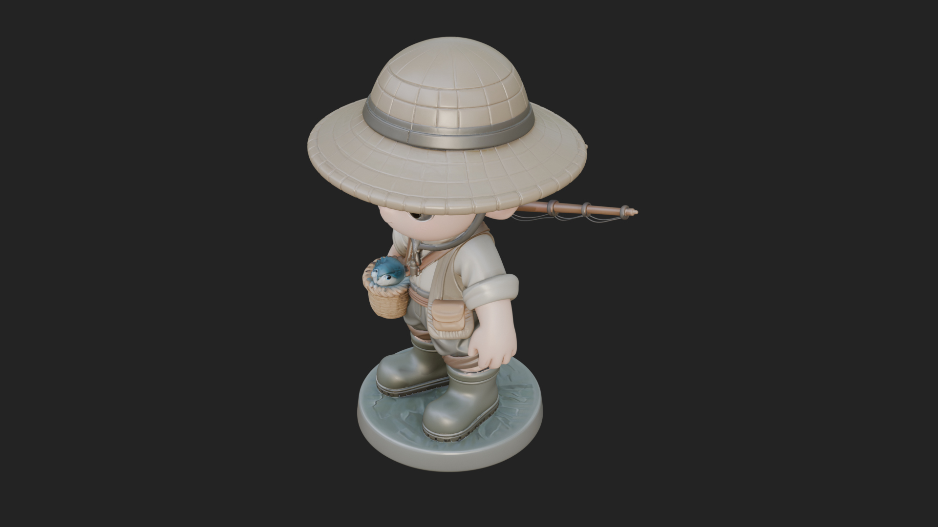 Chibi Fisher Boy With Basket Statue Design 1 3D Print Model 3D Model