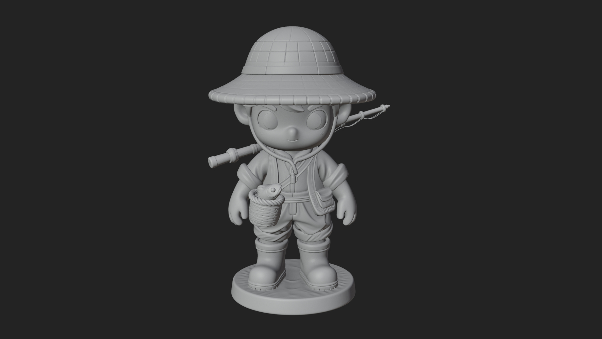 Chibi Fisher Boy With Basket Statue Design 1 3D Print Model 3D Model