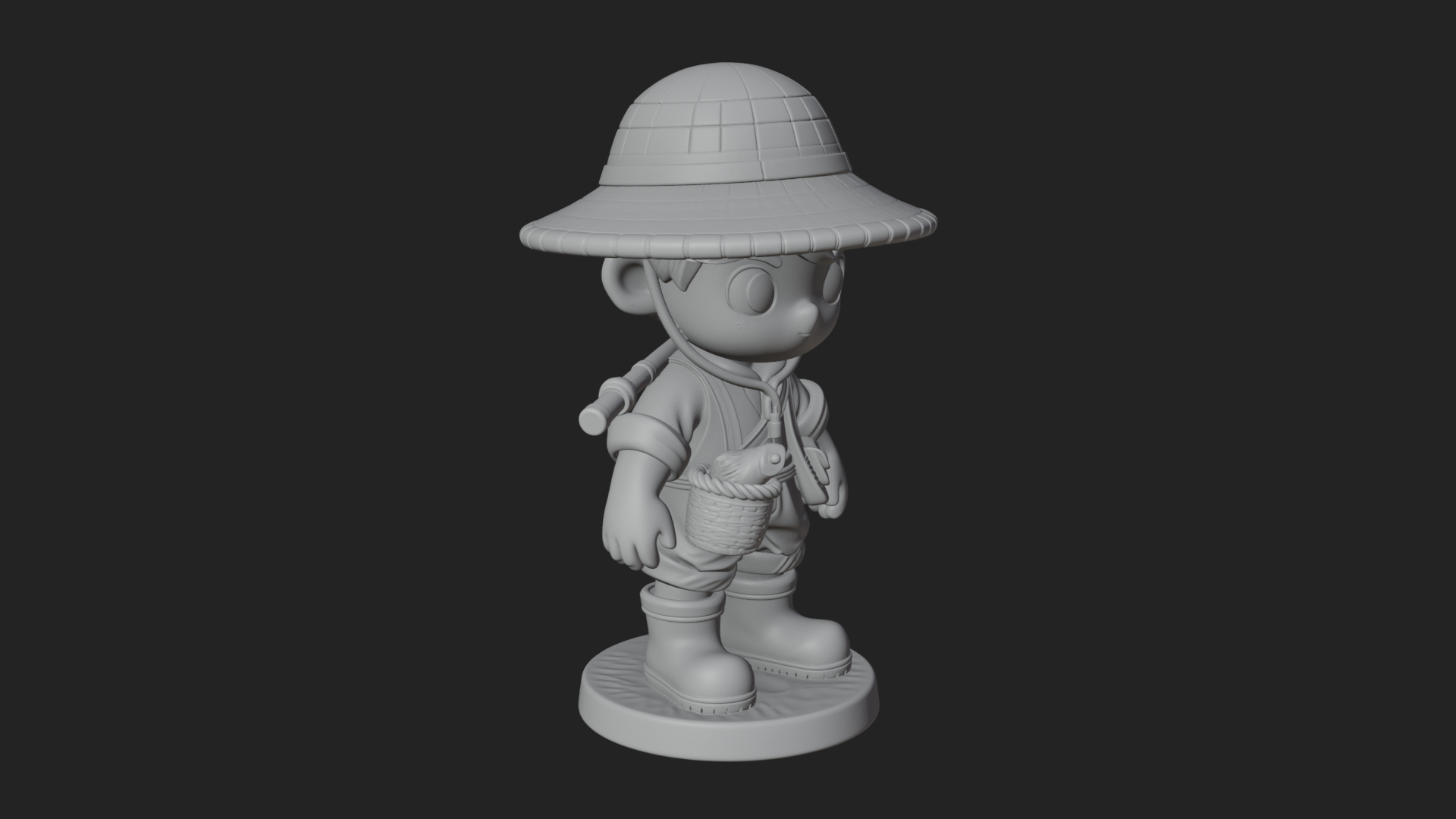 Chibi Fisher Boy With Basket Statue Design 1 3D Print Model 3D Model