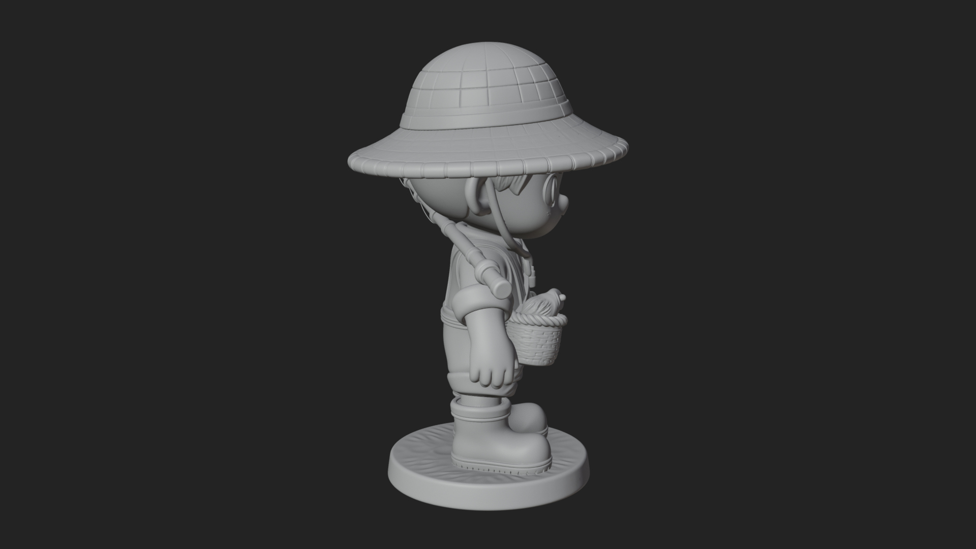 Chibi Fisher Boy With Basket Statue Design 1 3D Print Model 3D Model
