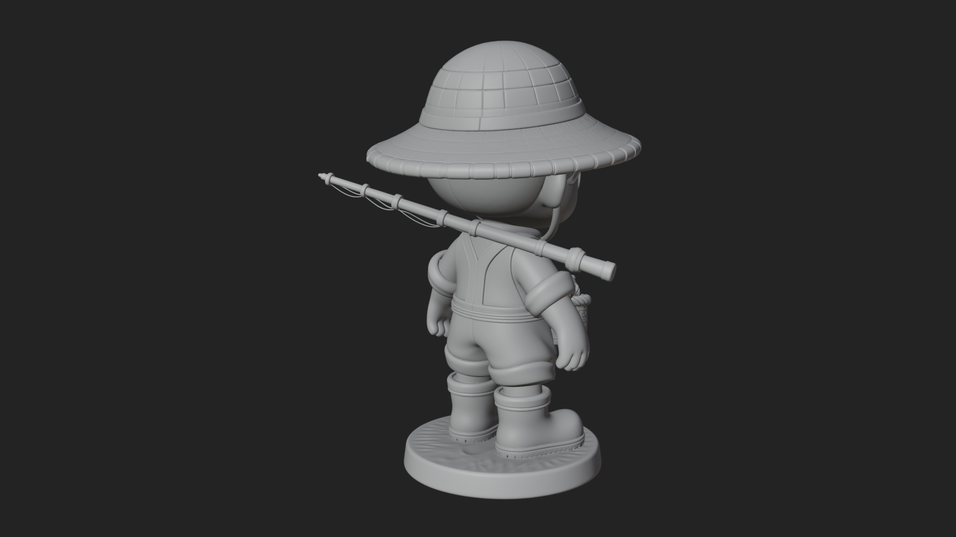 Chibi Fisher Boy With Basket Statue Design 1 3D Print Model 3D Model