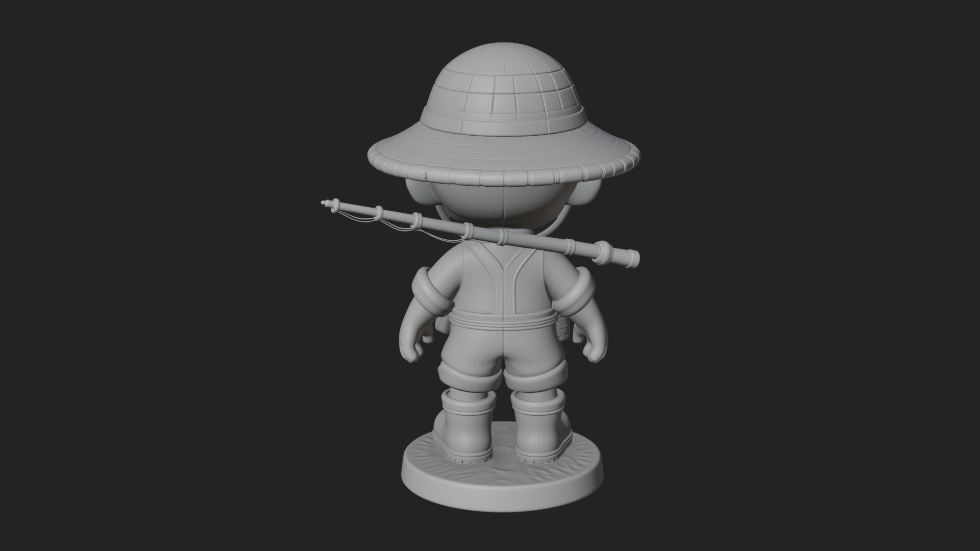 Chibi Fisher Boy With Basket Statue Design 1 3D Print Model 3D Model