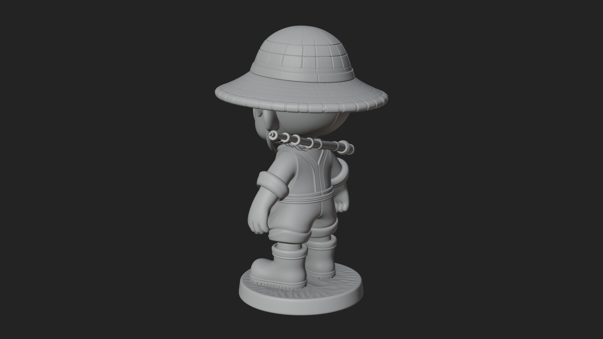 Chibi Fisher Boy With Basket Statue Design 1 3D Print Model 3D Model