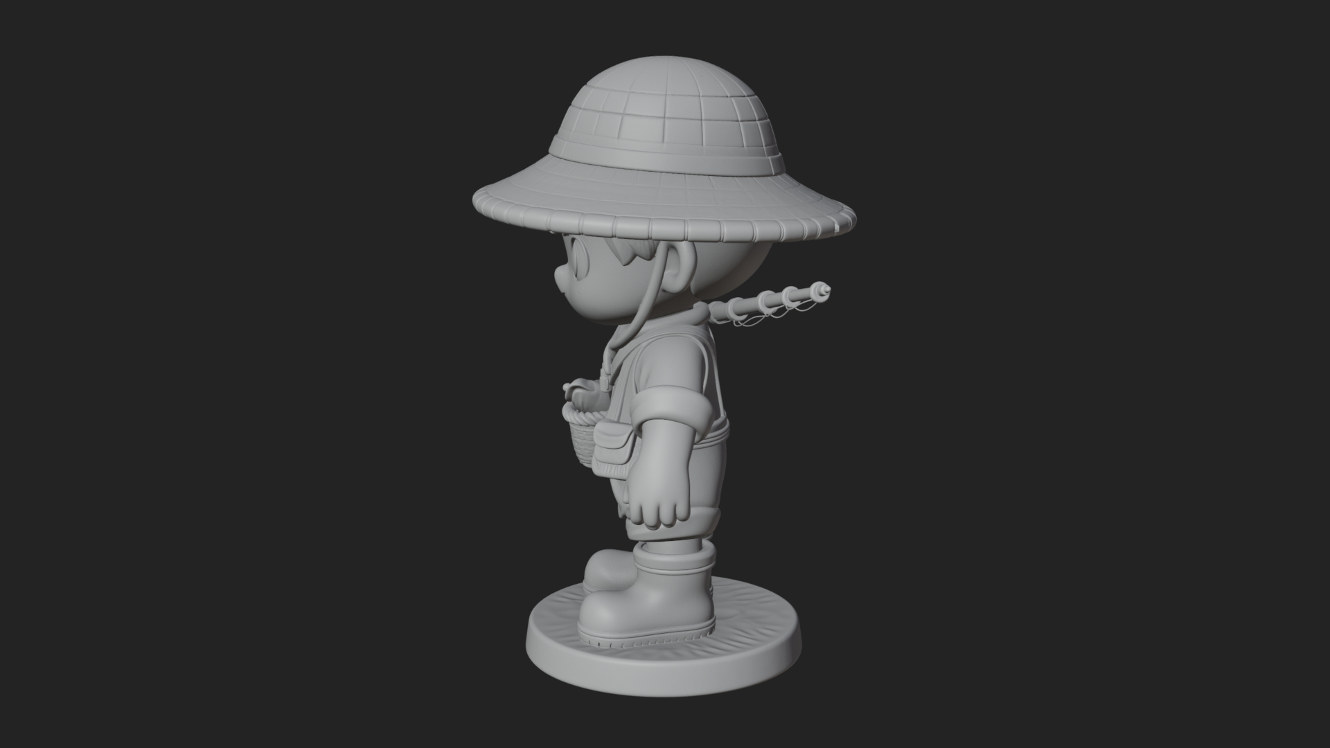 Chibi Fisher Boy With Basket Statue Design 1 3D Print Model 3D Model