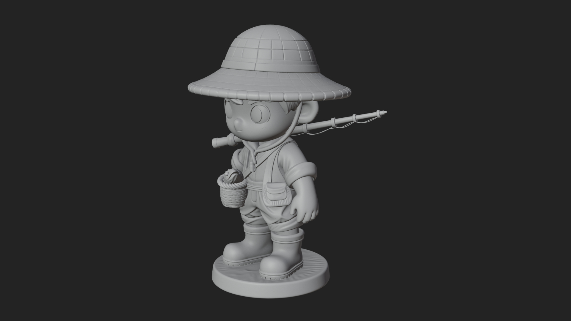 Chibi Fisher Boy With Basket Statue Design 1 3D Print Model 3D Model