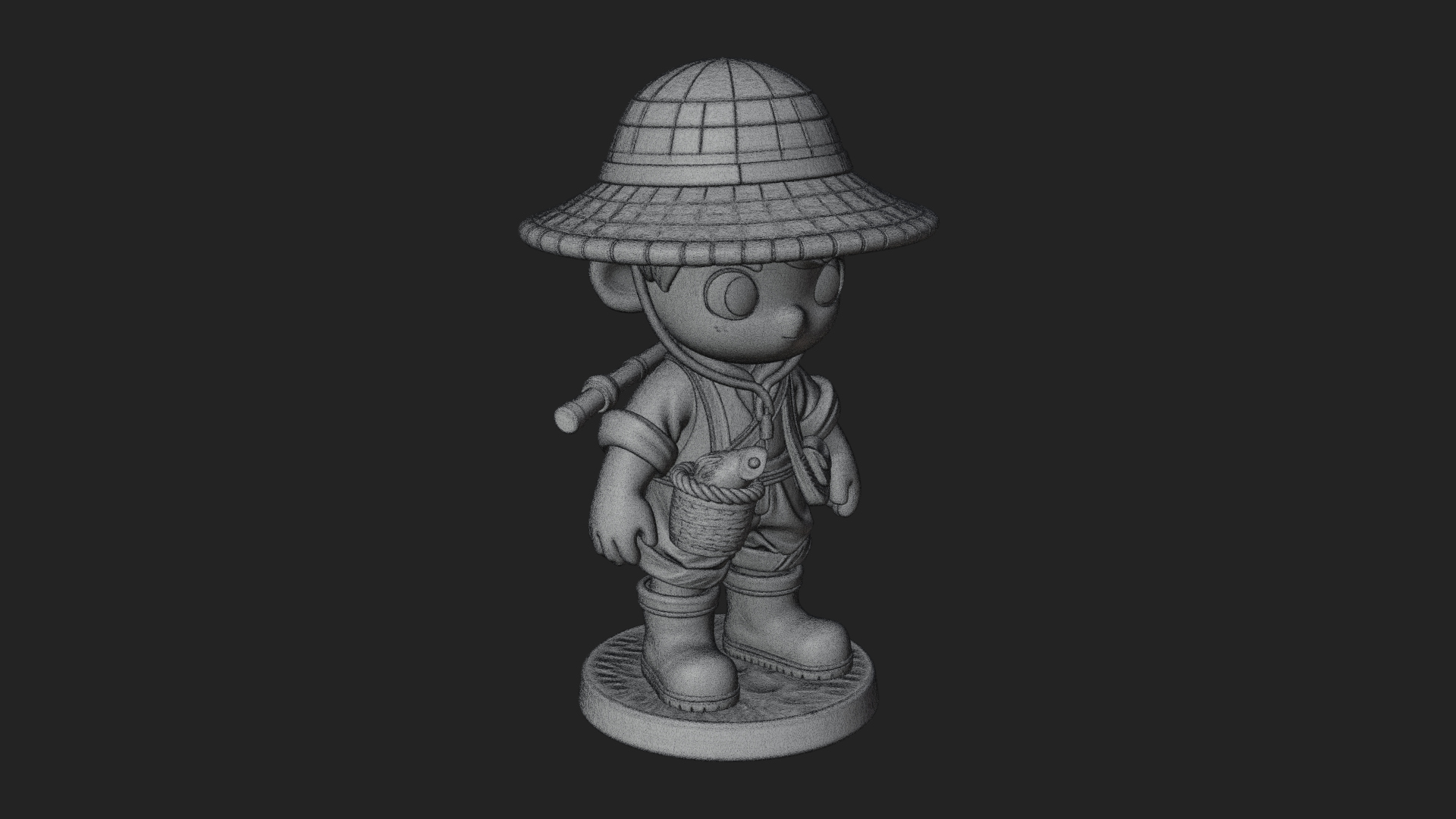 Chibi Fisher Boy With Basket Statue Design 1 3D Print Model 3D Model