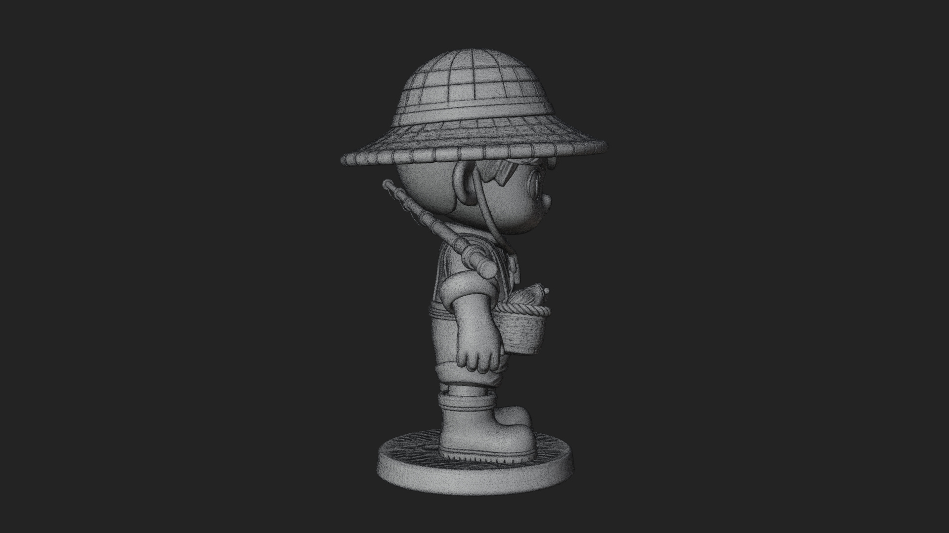 Chibi Fisher Boy With Basket Statue Design 1 3D Print Model 3D Model