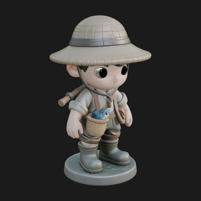 Chibi Fisher Boy With Basket Statue Design 1 3D Print Model