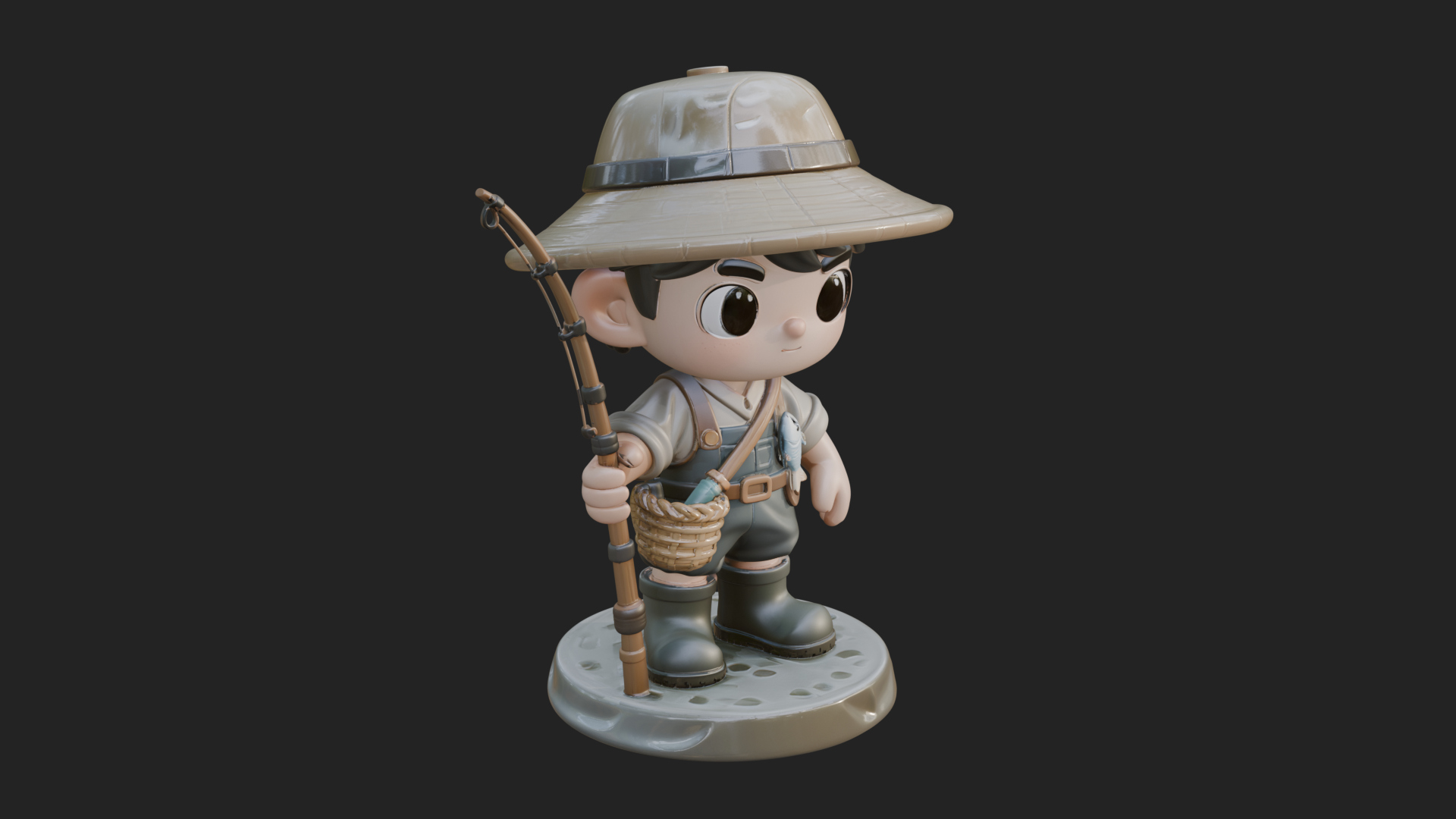 Chibi Fisher Boy With Basket Statue Design 2 3D Print Model 3D Model