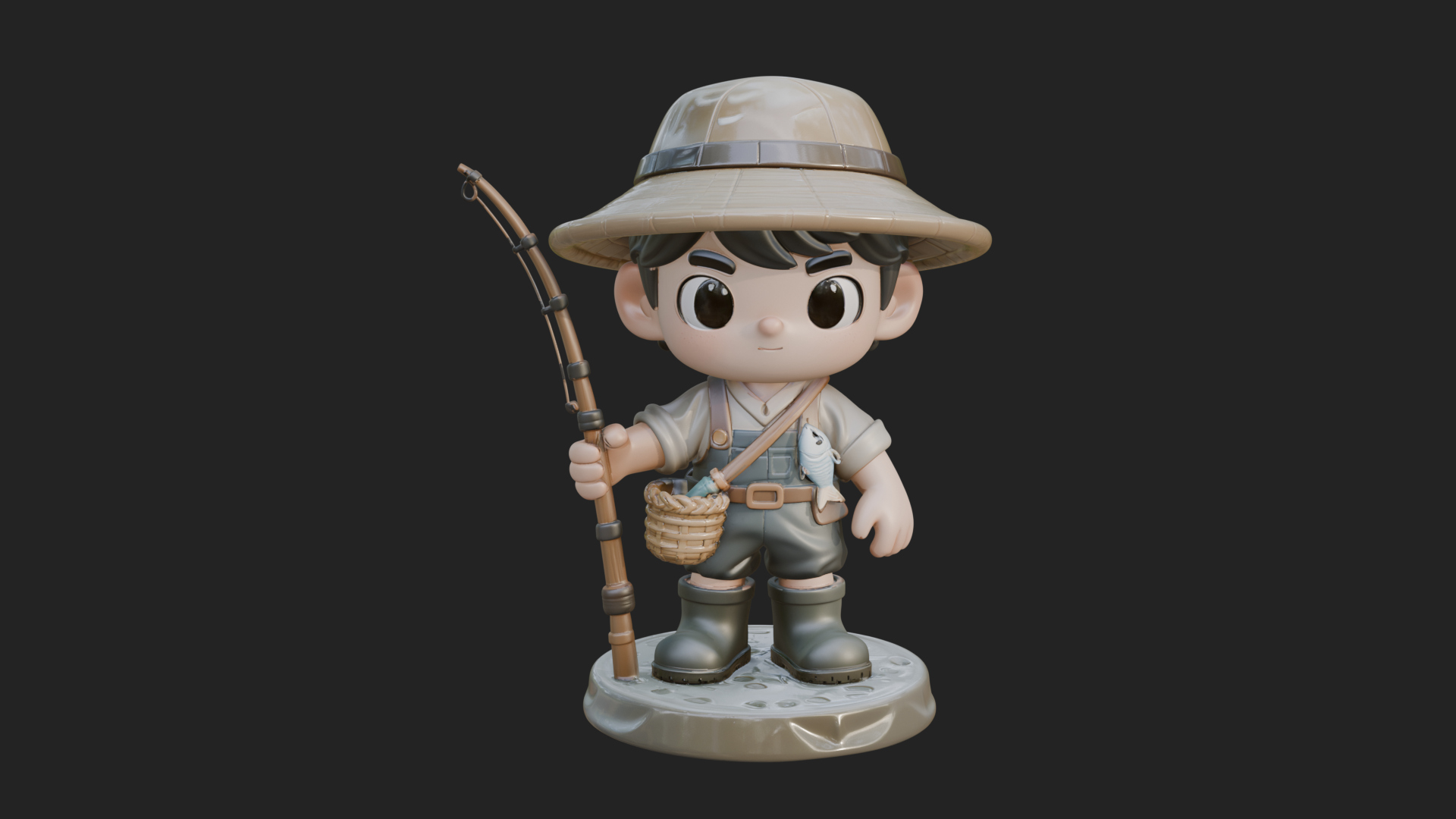 Chibi Fisher Boy With Basket Statue Design 2 3D Print Model 3D Model