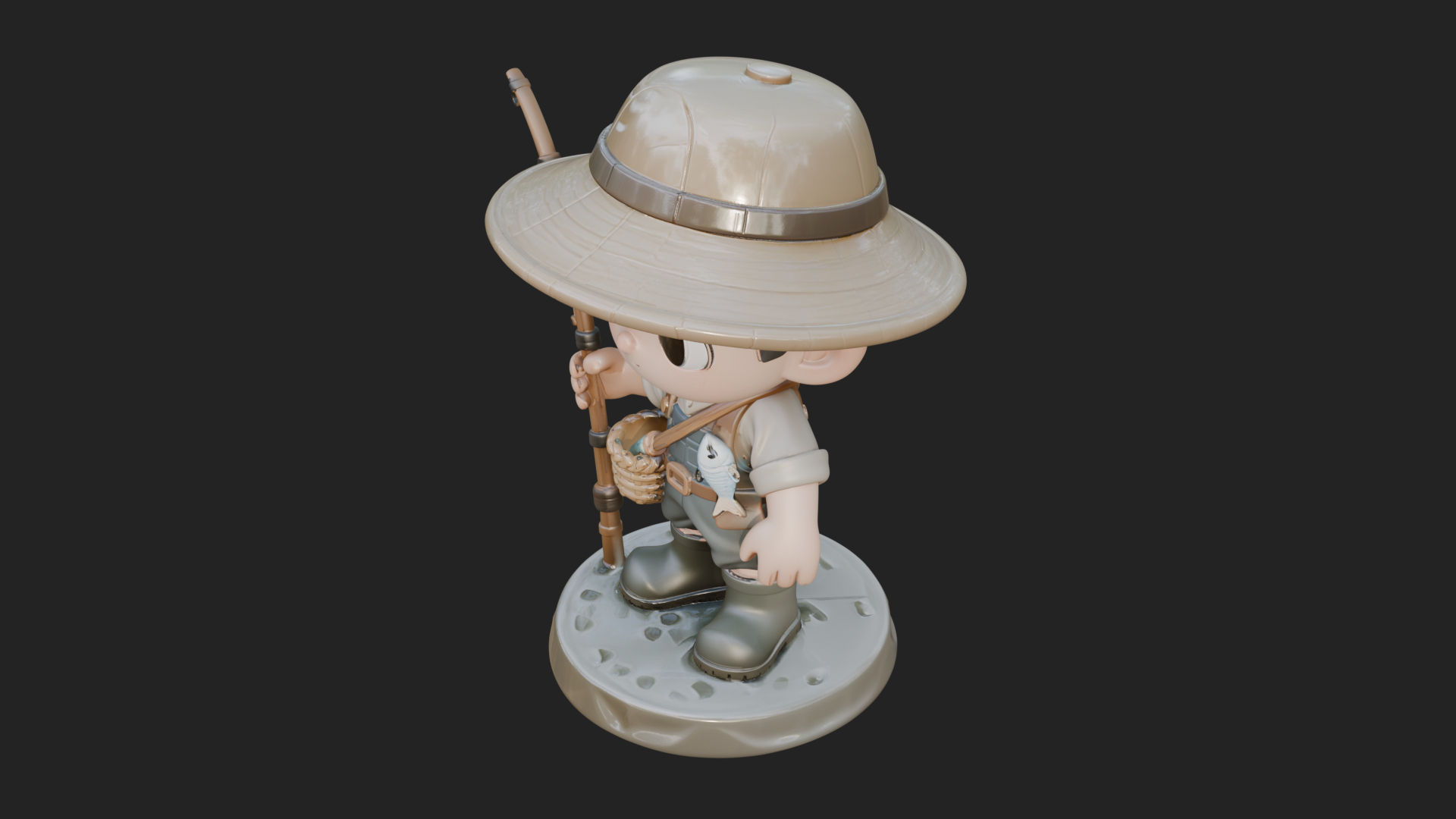 Chibi Fisher Boy With Basket Statue Design 2 3D Print Model 3D Model