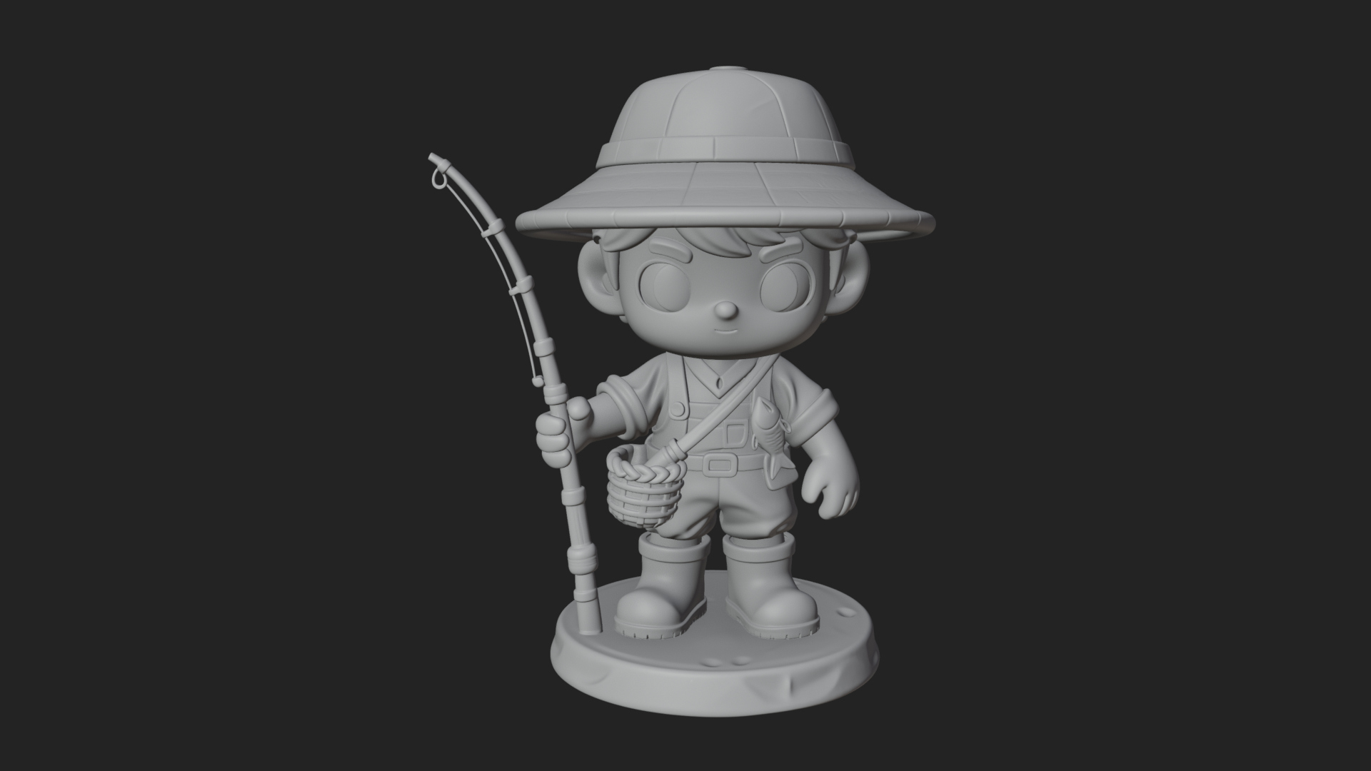 Chibi Fisher Boy With Basket Statue Design 2 3D Print Model 3D Model