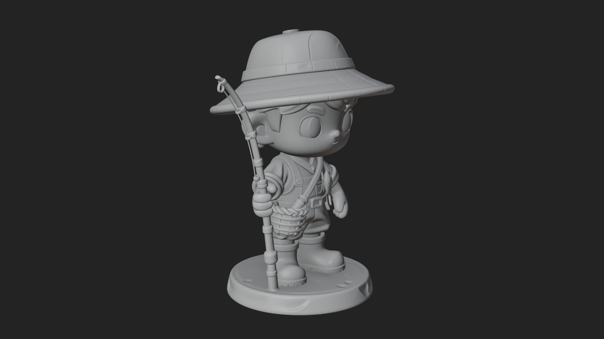 Chibi Fisher Boy With Basket Statue Design 2 3D Print Model 3D Model