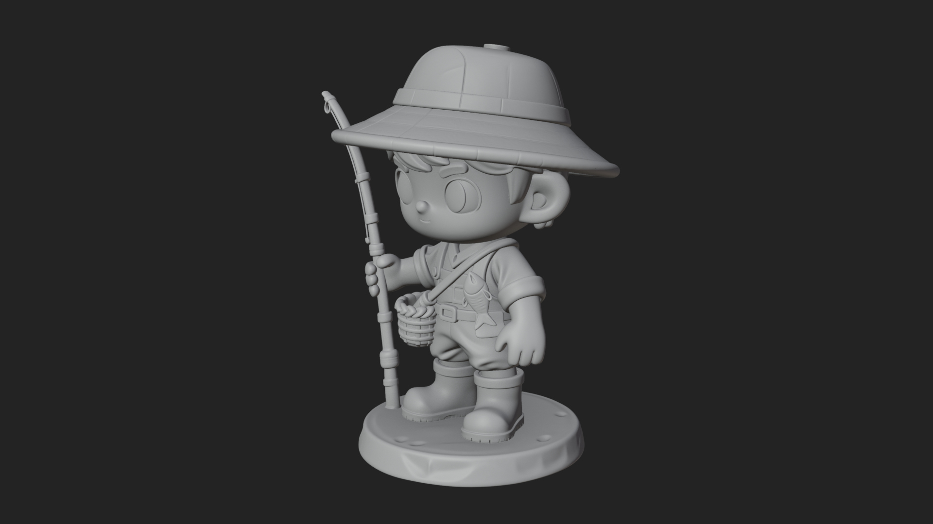 Chibi Fisher Boy With Basket Statue Design 2 3D Print Model 3D Model