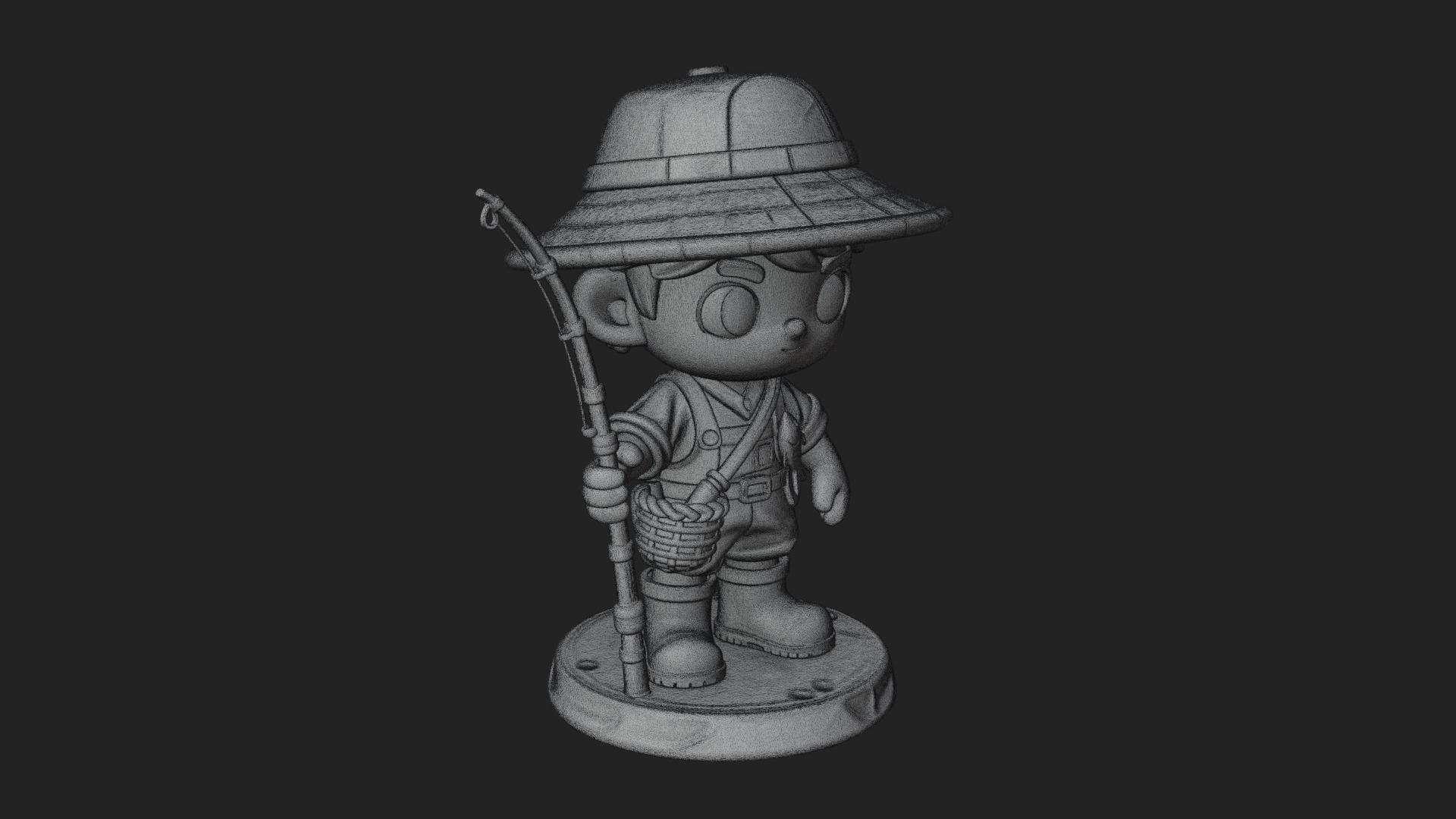 Chibi Fisher Boy With Basket Statue Design 2 3D Print Model 3D Model