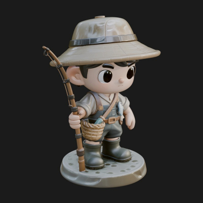 Chibi Fisher Boy With Basket Statue Design 2 3D Print Model