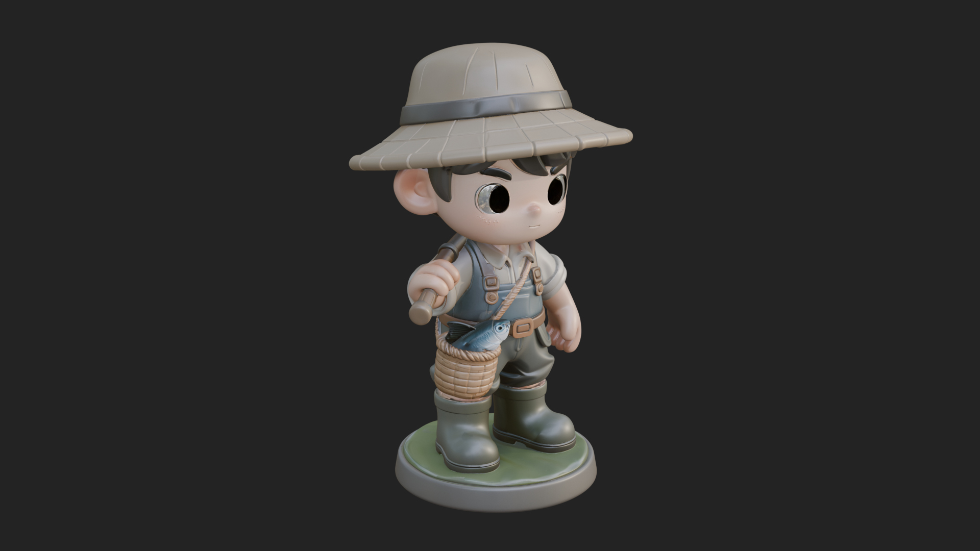 Chibi Fisher Boy With Basket Statue Design 3 3D Print Model 3D Model