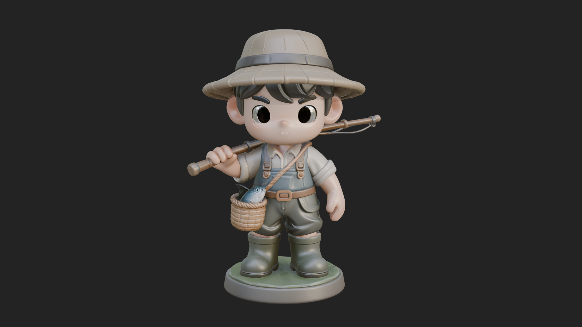 Chibi Fisher Boy With Basket Statue Design 3 3D Print Model 3D Model