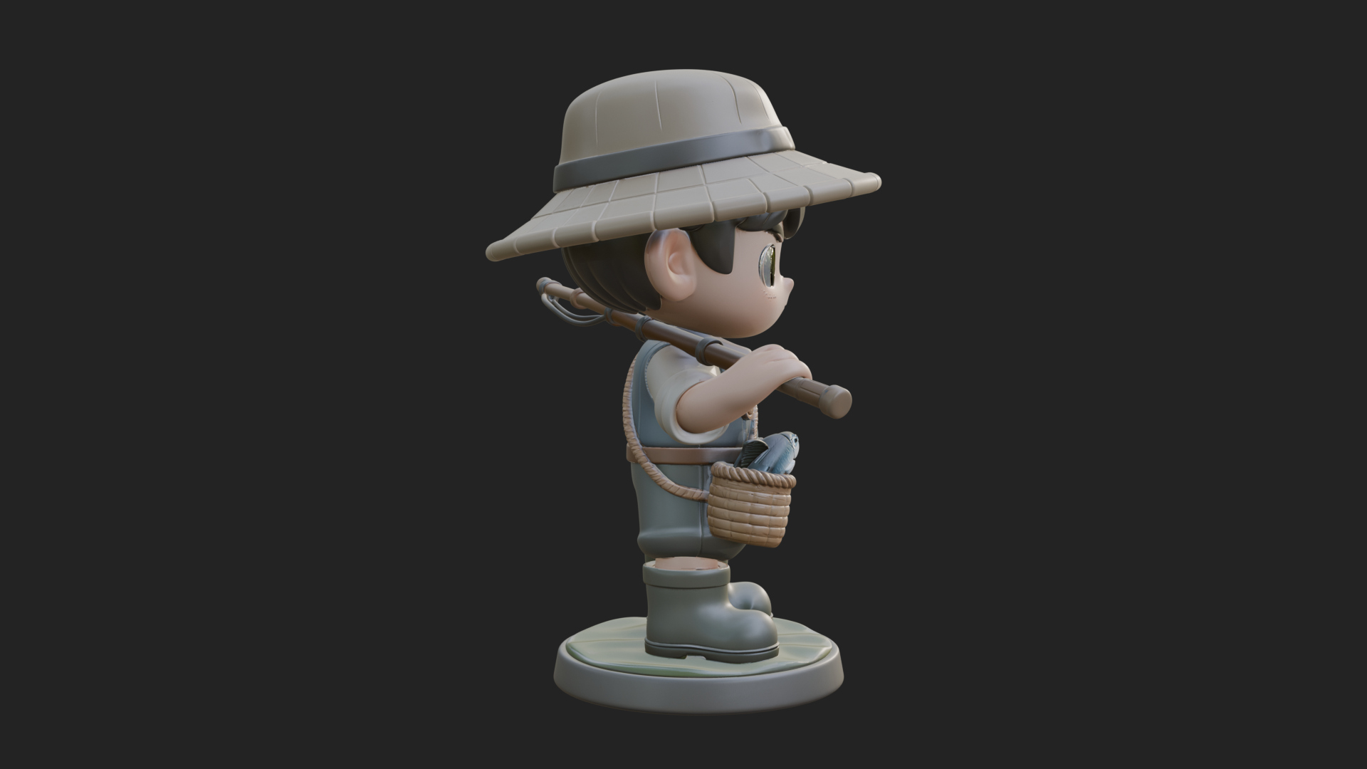 Chibi Fisher Boy With Basket Statue Design 3 3D Print Model 3D Model