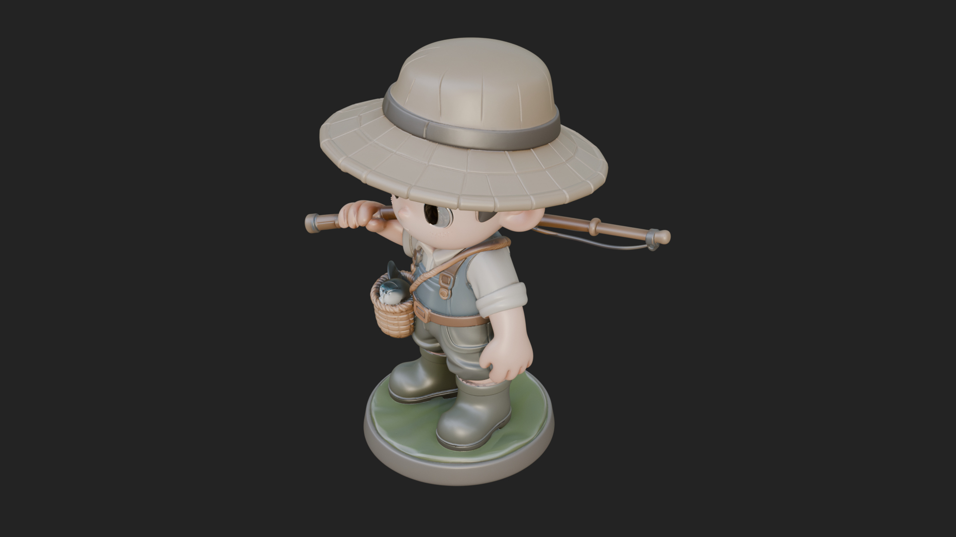 Chibi Fisher Boy With Basket Statue Design 3 3D Print Model 3D Model