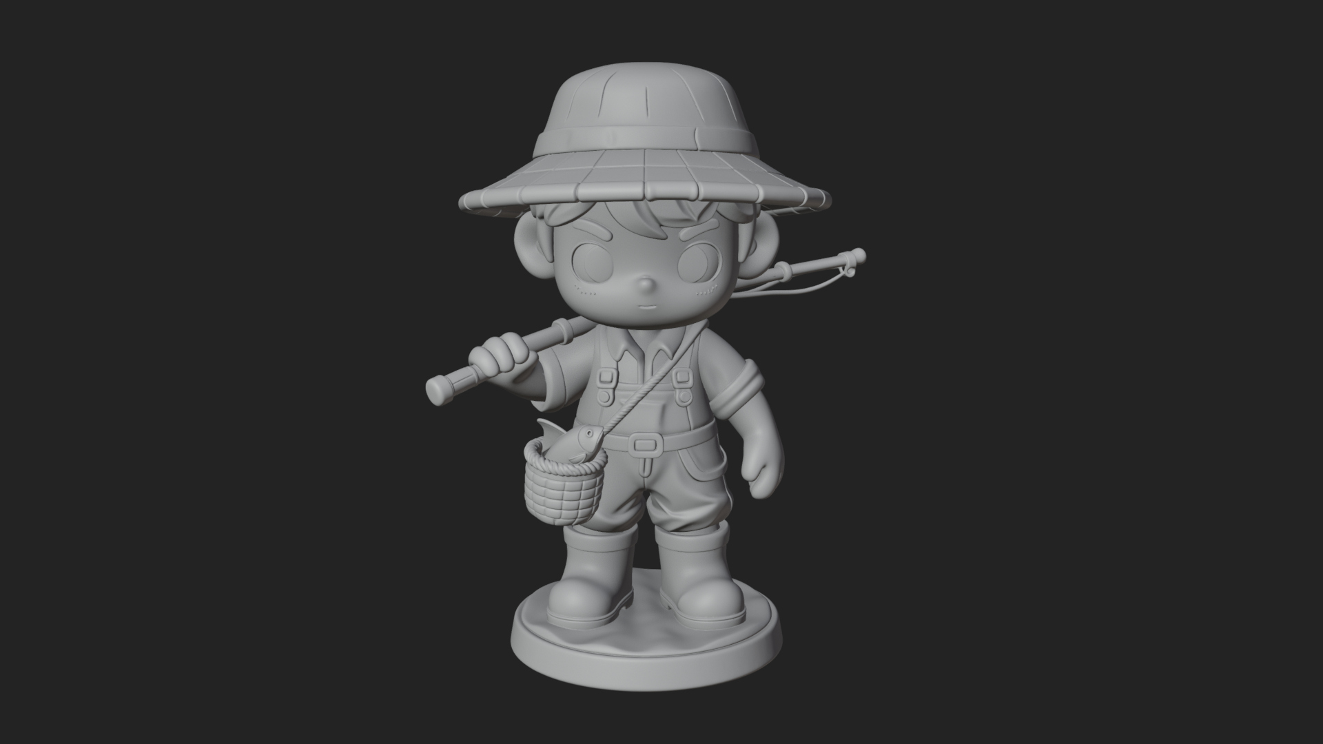 Chibi Fisher Boy With Basket Statue Design 3 3D Print Model 3D Model