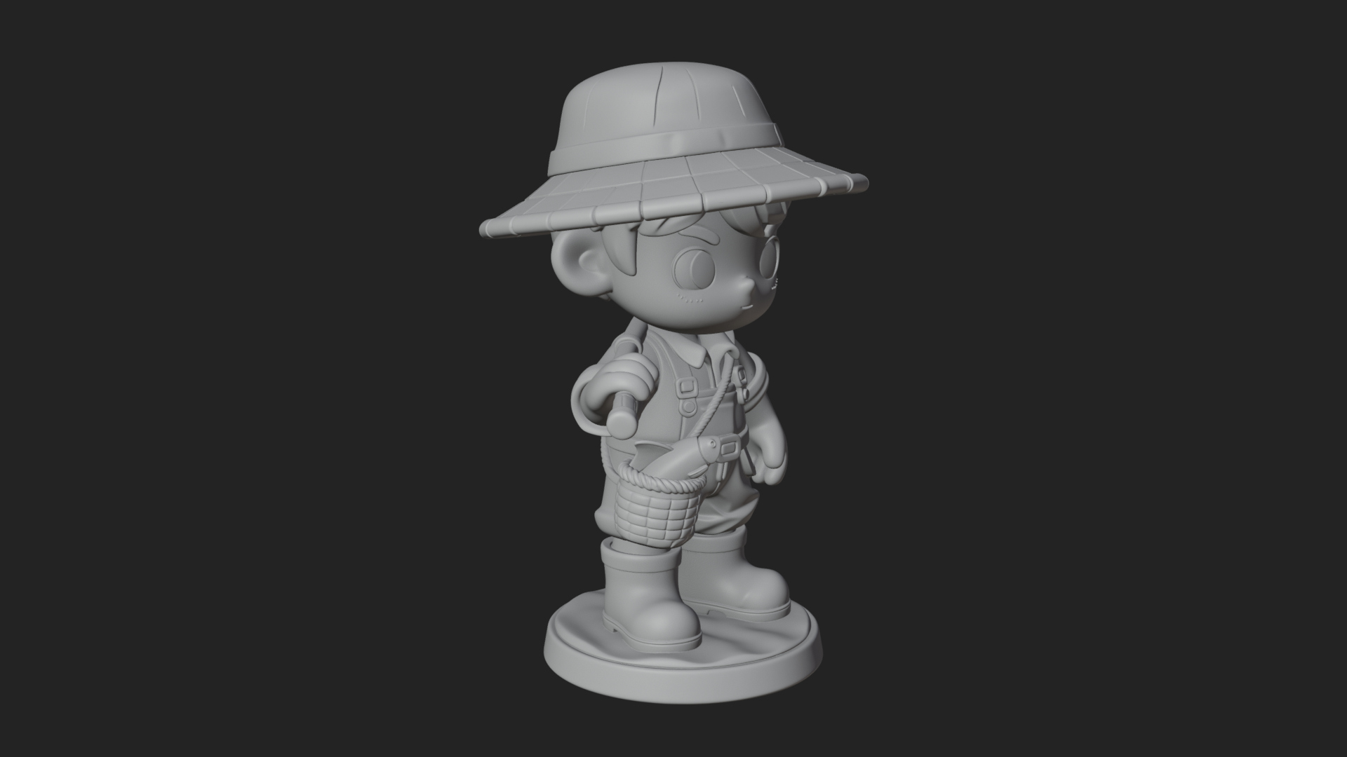 Chibi Fisher Boy With Basket Statue Design 3 3D Print Model 3D Model