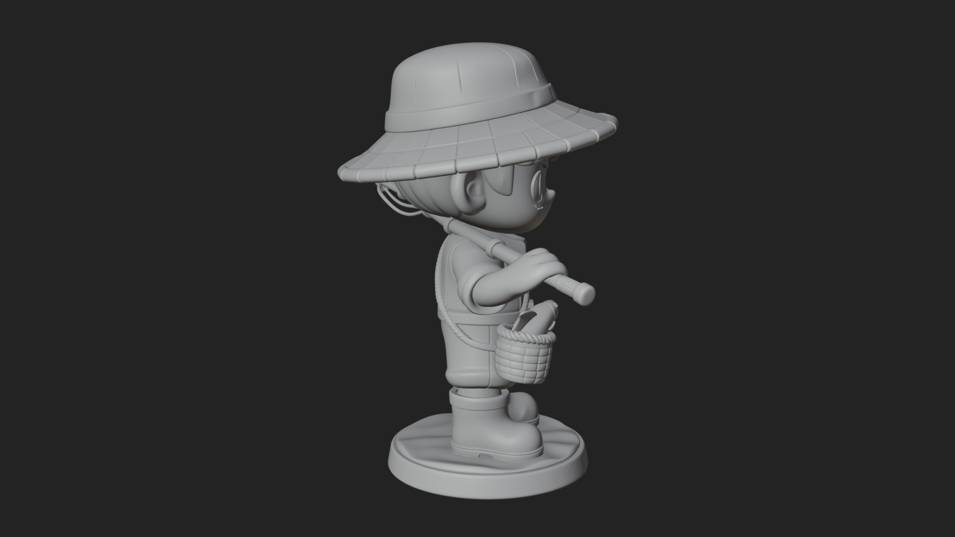 Chibi Fisher Boy With Basket Statue Design 3 3D Print Model 3D Model