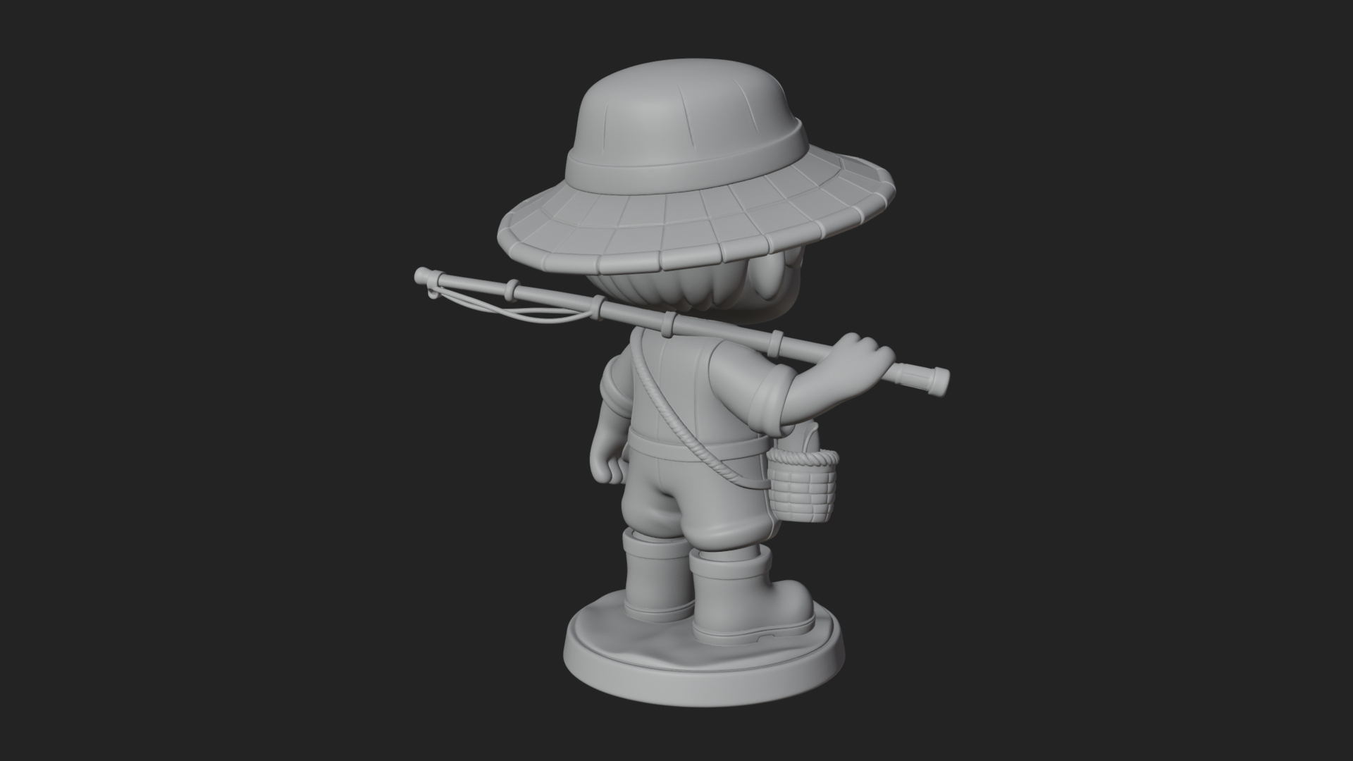 Chibi Fisher Boy With Basket Statue Design 3 3D Print Model 3D Model