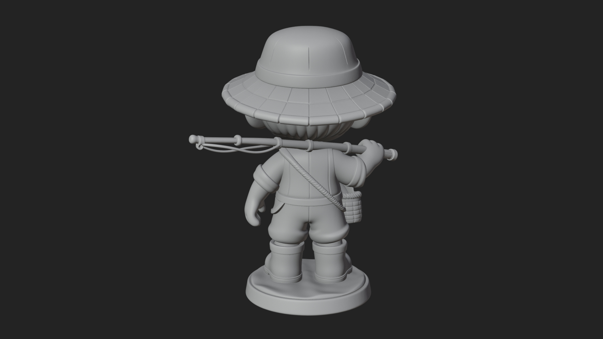 Chibi Fisher Boy With Basket Statue Design 3 3D Print Model 3D Model
