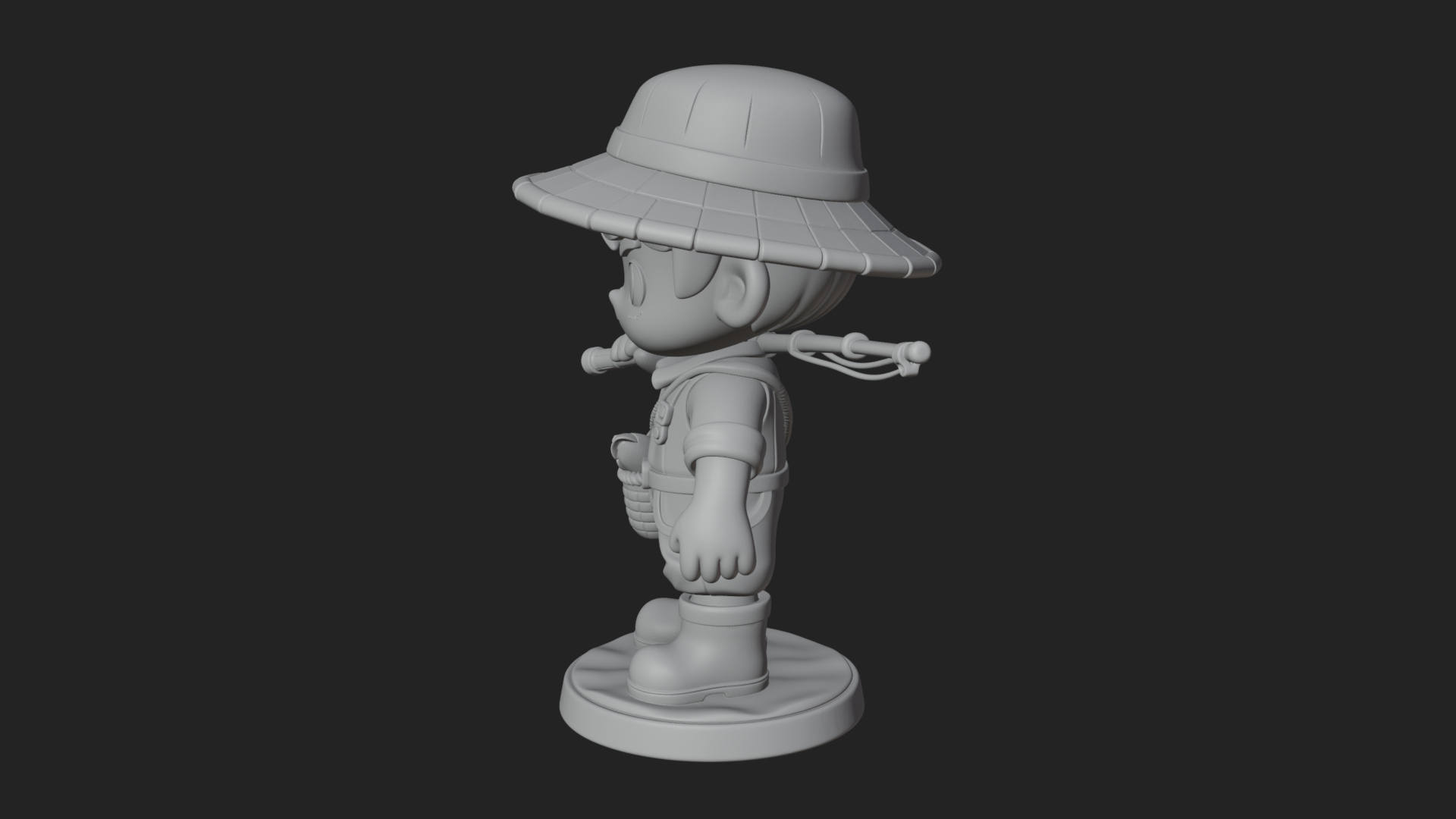 Chibi Fisher Boy With Basket Statue Design 3 3D Print Model 3D Model