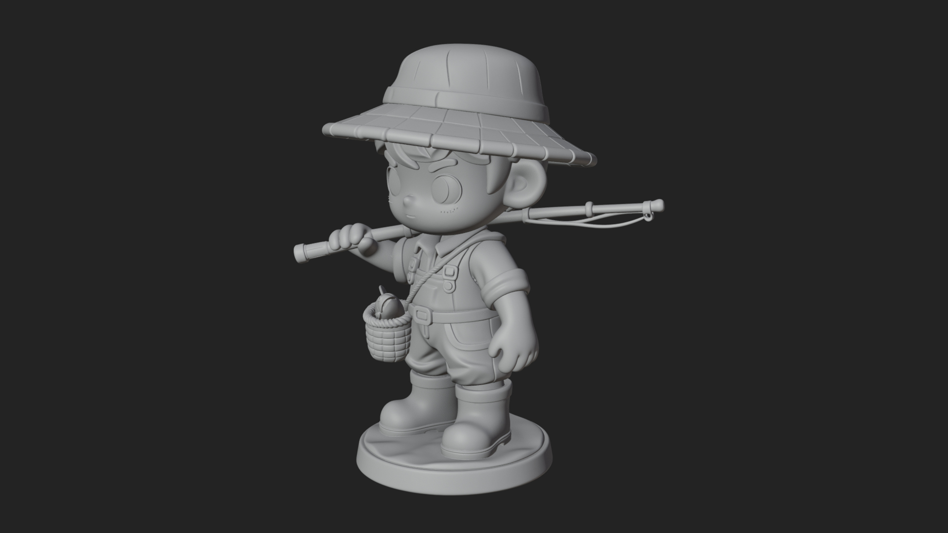 Chibi Fisher Boy With Basket Statue Design 3 3D Print Model 3D Model