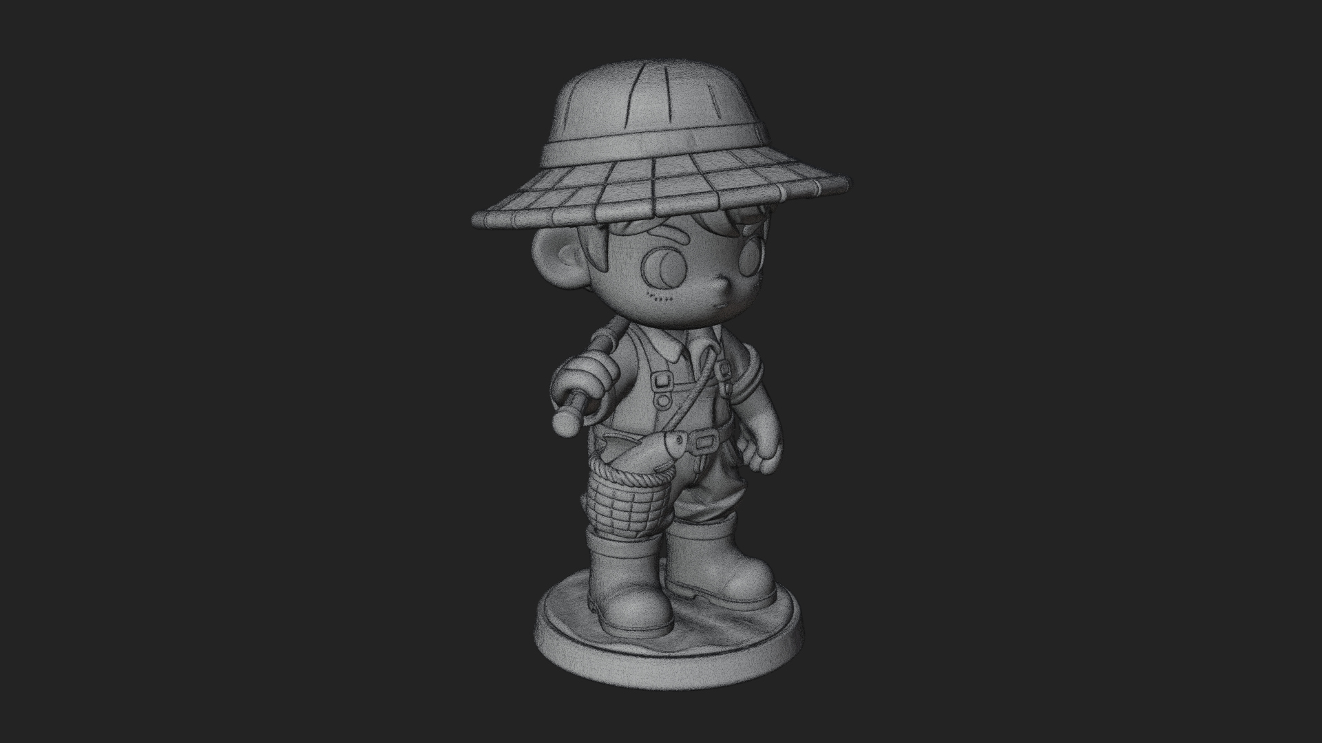 Chibi Fisher Boy With Basket Statue Design 3 3D Print Model 3D Model