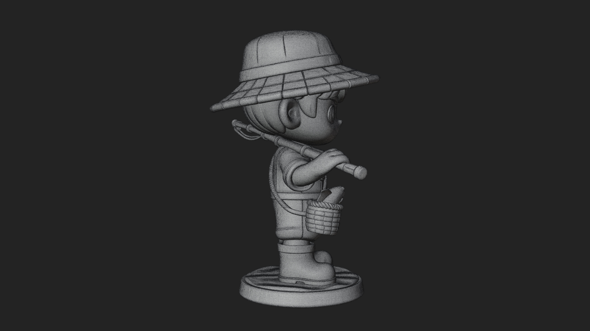 Chibi Fisher Boy With Basket Statue Design 3 3D Print Model 3D Model