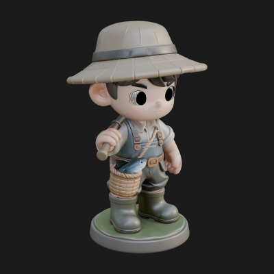 Chibi Fisher Boy With Basket Statue Design 3 3D Print Model