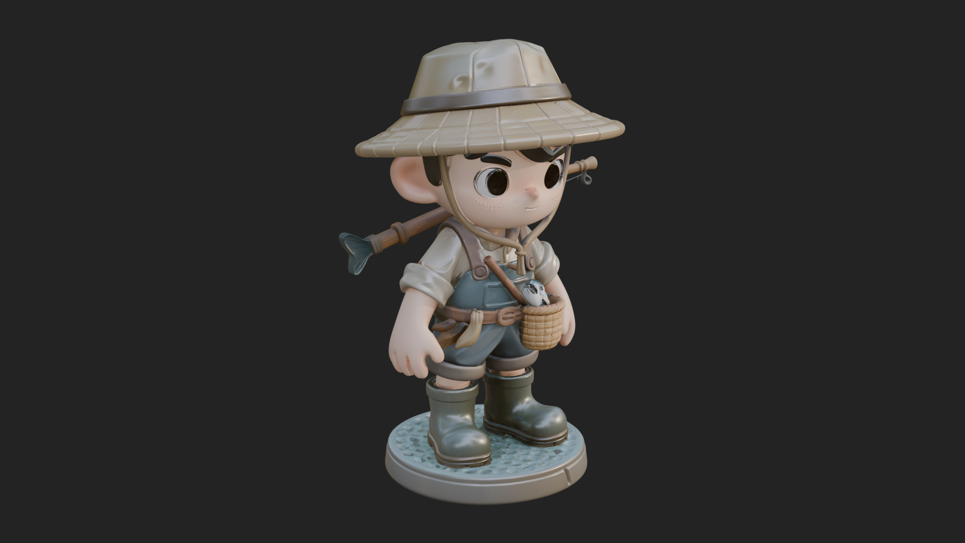 Chibi Fisher Boy With Basket Statue Design 4 3D Print Model 3D Model